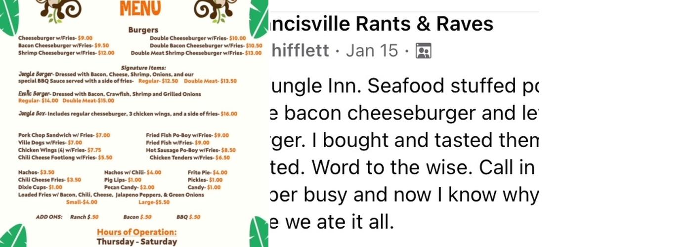 Jungle Inn Menu