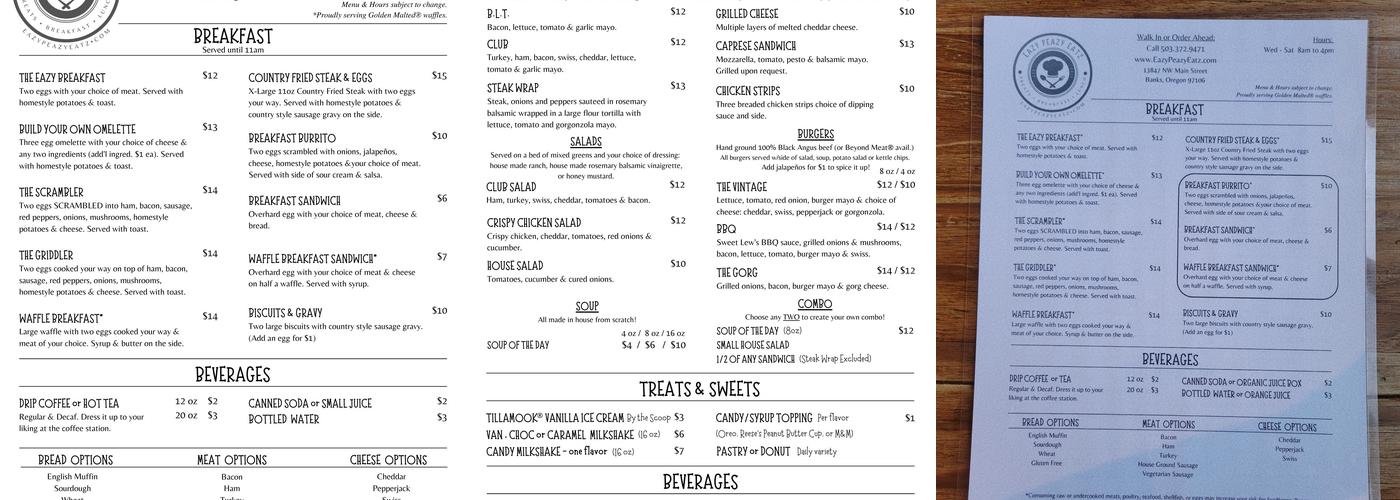Eazy Peazy Eatz Menu