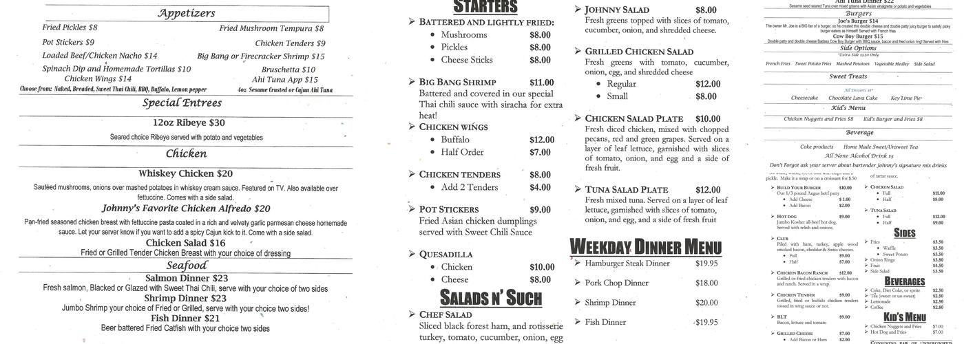 The Oaks Menu