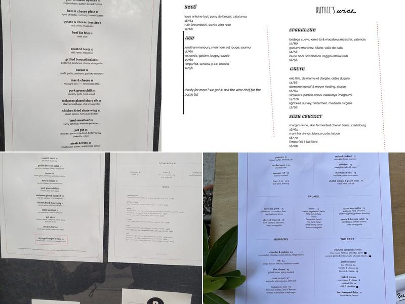 Ruthie's Menu