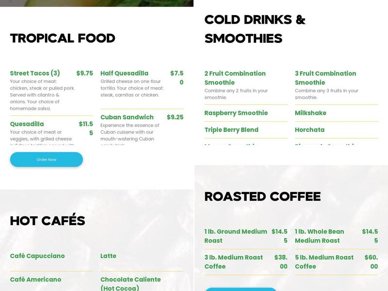Tropical Food & Coffee Tropical Latin coffee Menu