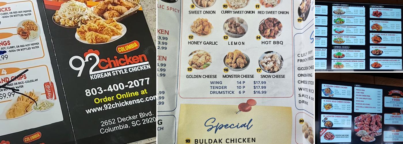 92 Chicken SC Menu
