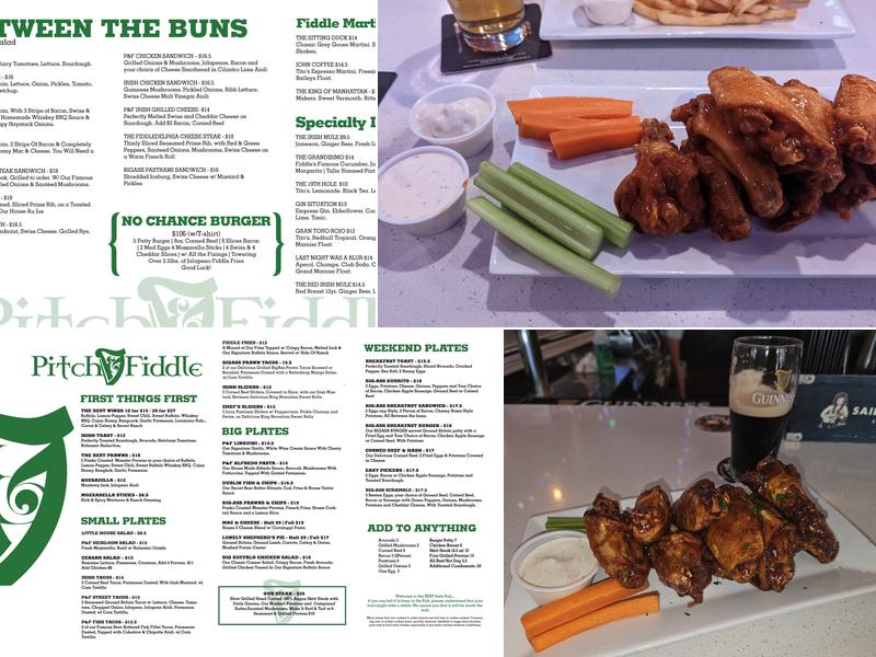 Pitch and Fiddle Fair Oaks Menu