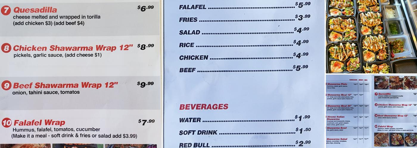 Xtreme Shawarma Menu