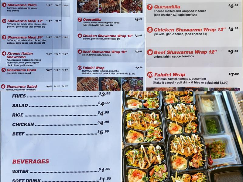 Xtreme Shawarma Menu