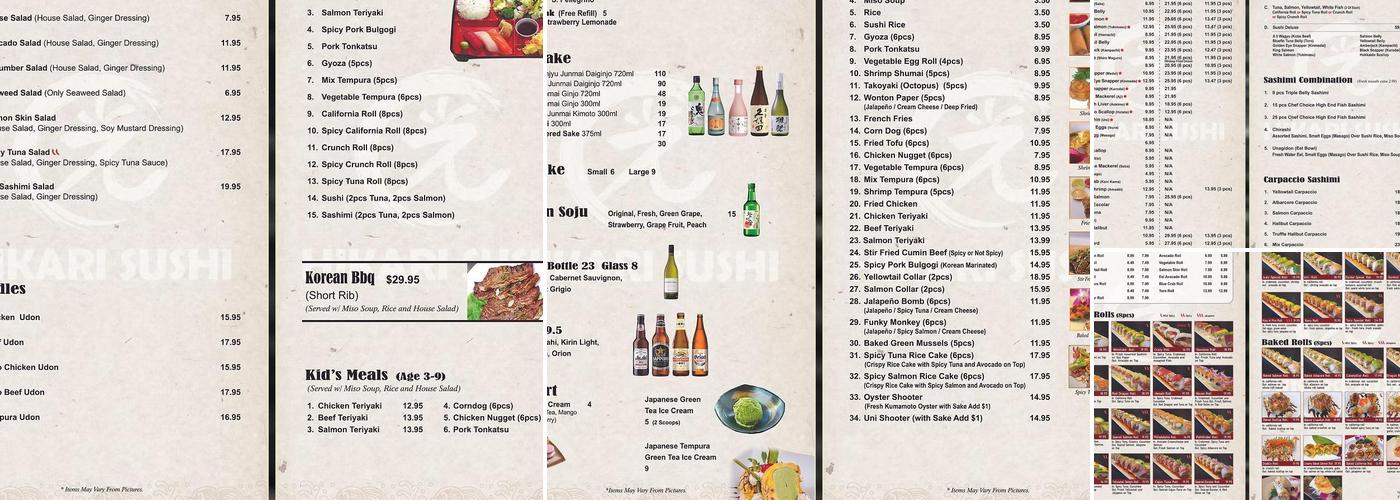 Hikari Sushi Westlake Village Menu