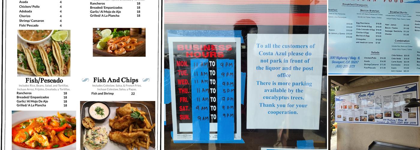 Costa Azul Menu