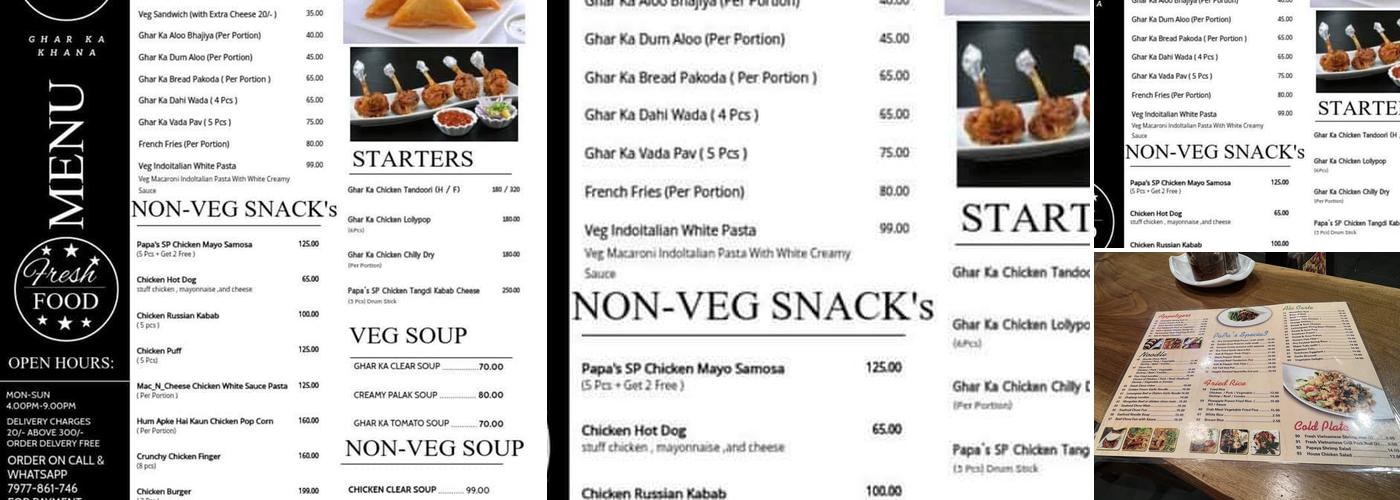 Papa’s kitchen Menu