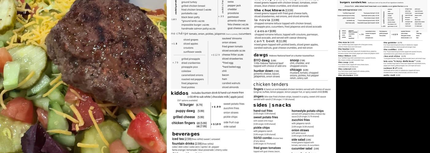 Moxie Burger Menu