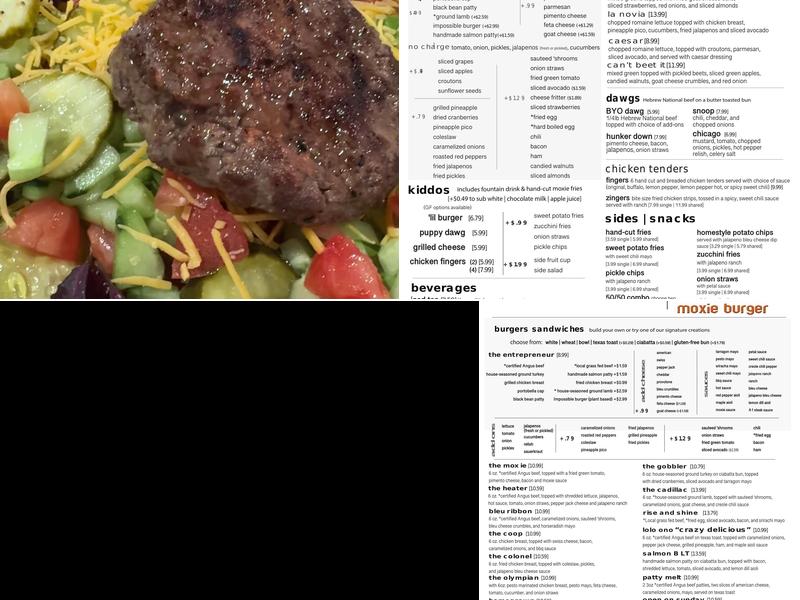 Moxie Burger Menu