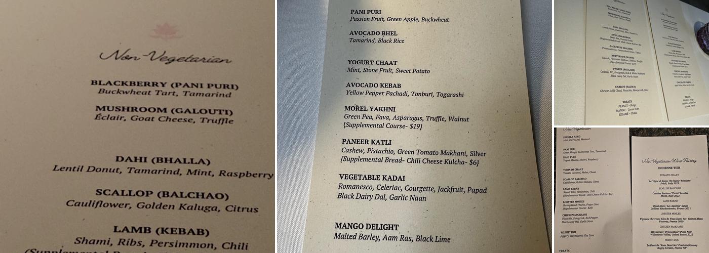 Indienne Menu