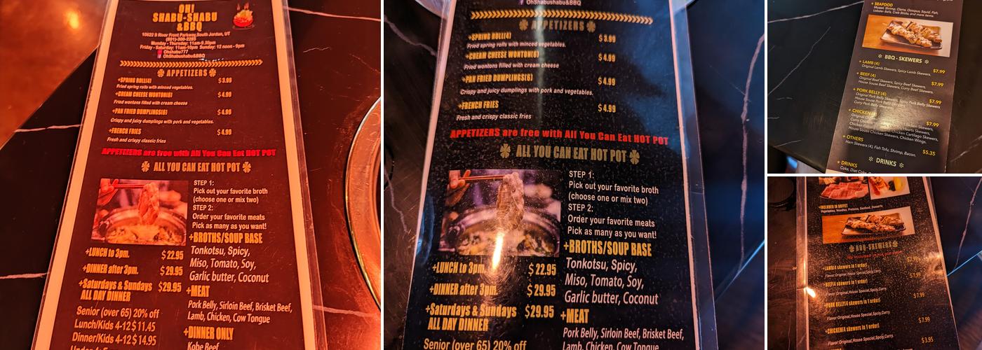 Oh! Shabu Shabu & BBQ( Hot Pot) Menu