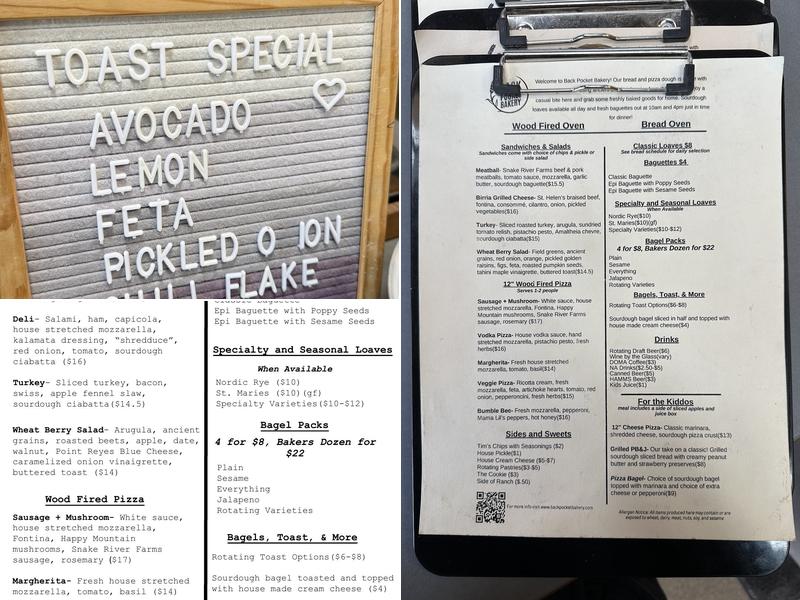Back Pocket Bakery Menu
