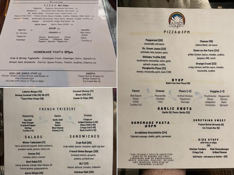 Apres Cafe Menu