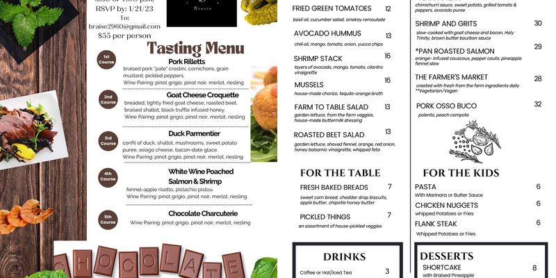 Braise Menu