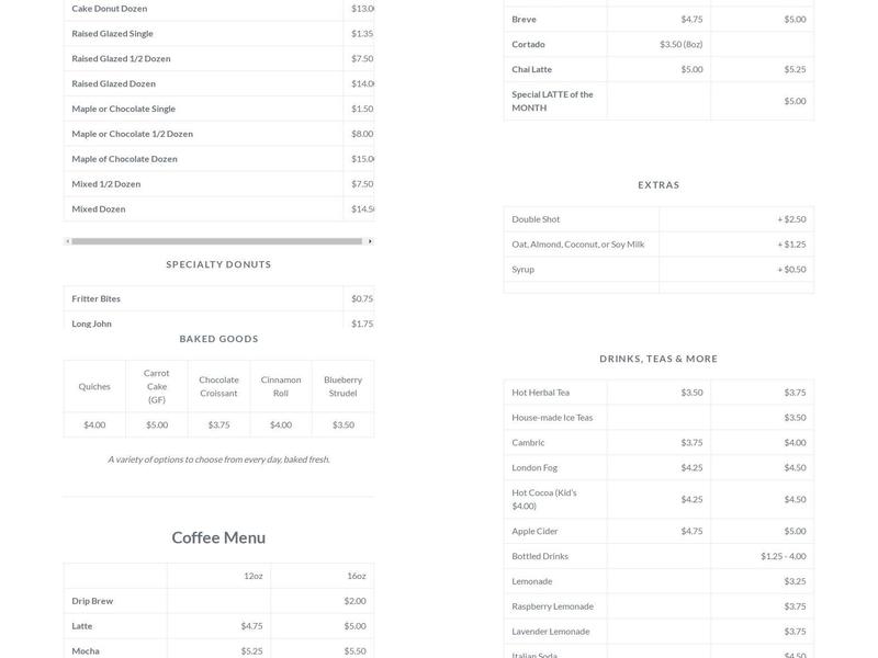 City On A Hill Coffee & Roastery Menu