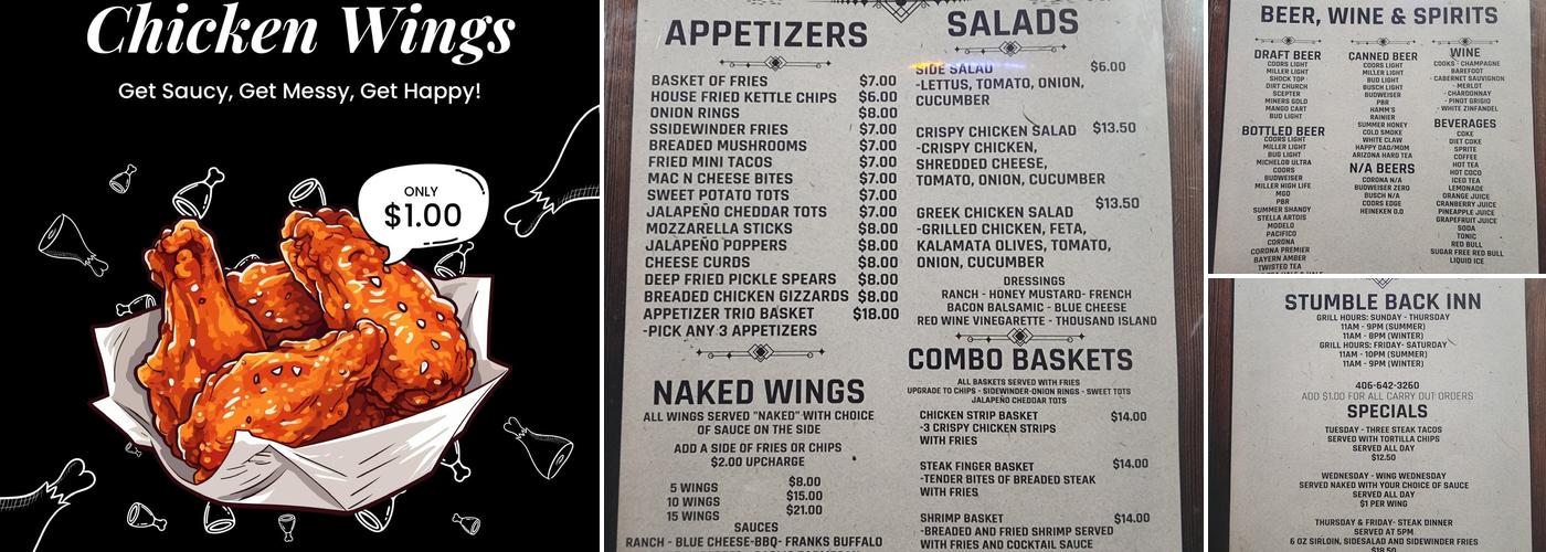 Stumble Back Inn Menu