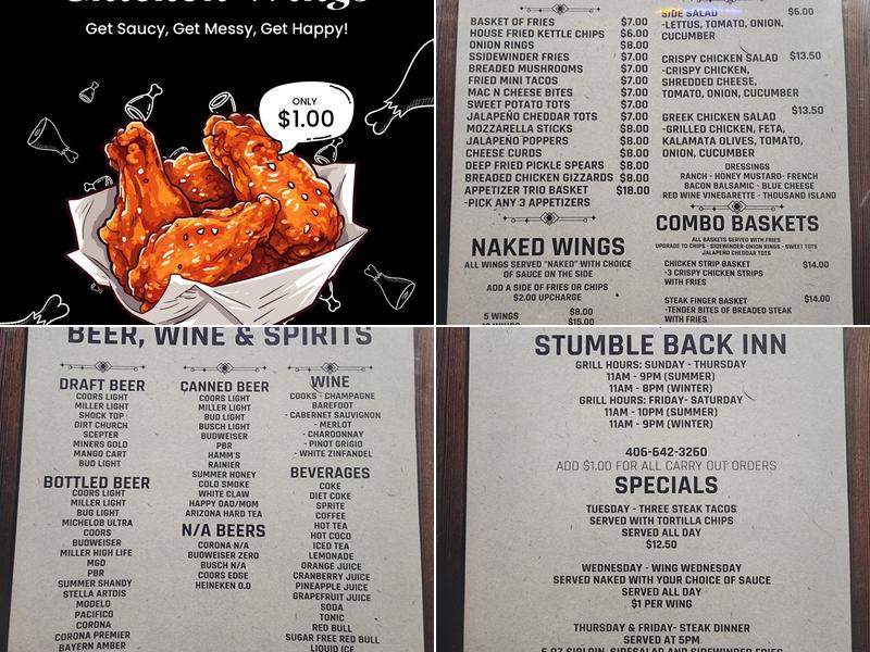 Stumble Back Inn Menu