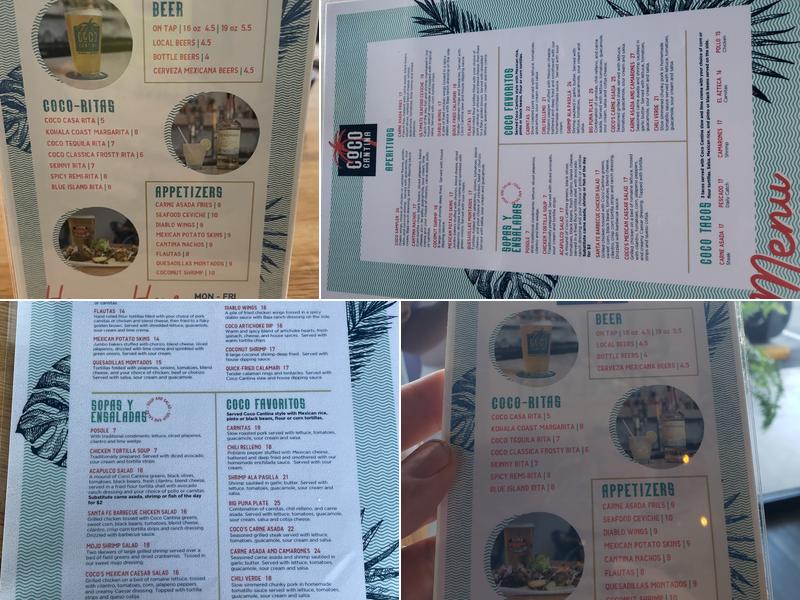 Coco Cantina Menu
