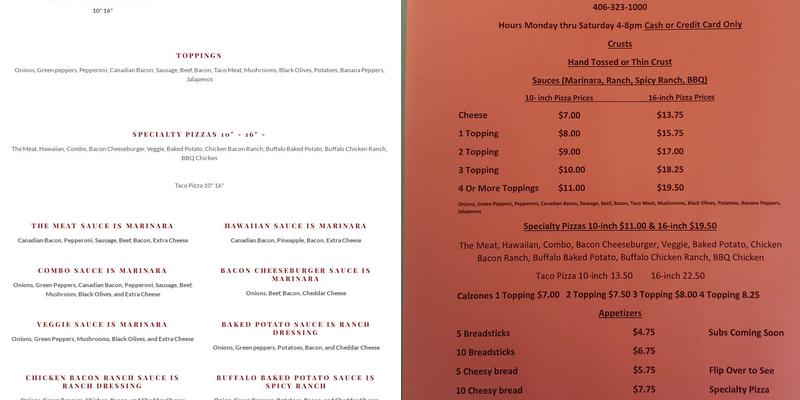 Autumn's Inn Pizza Menu