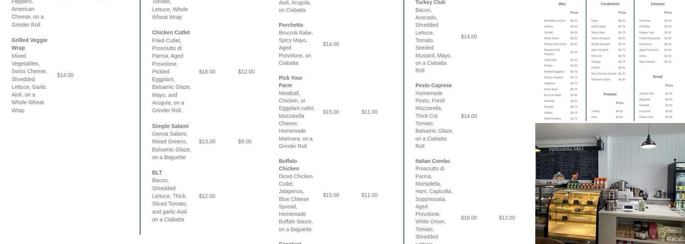Petraroia Deli Menu