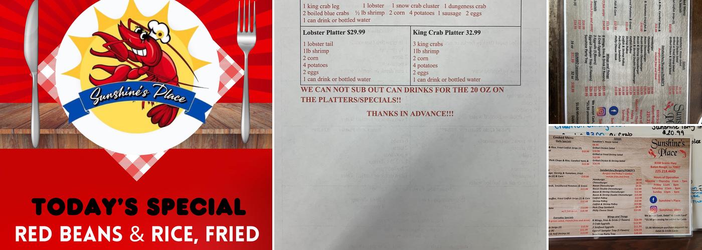 Sunshine's Place Menu