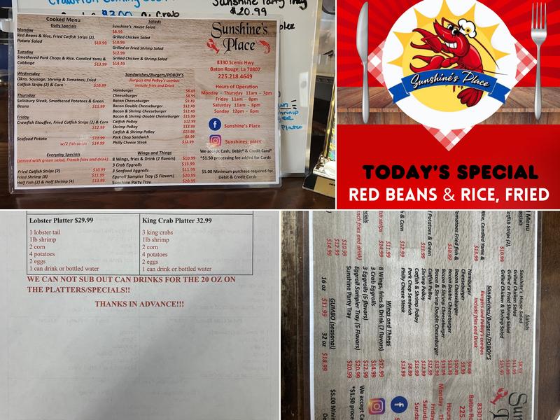 Sunshine's Place Menu