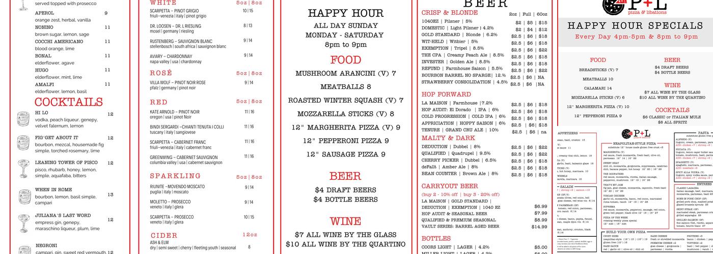 Pizza & Libations Menu