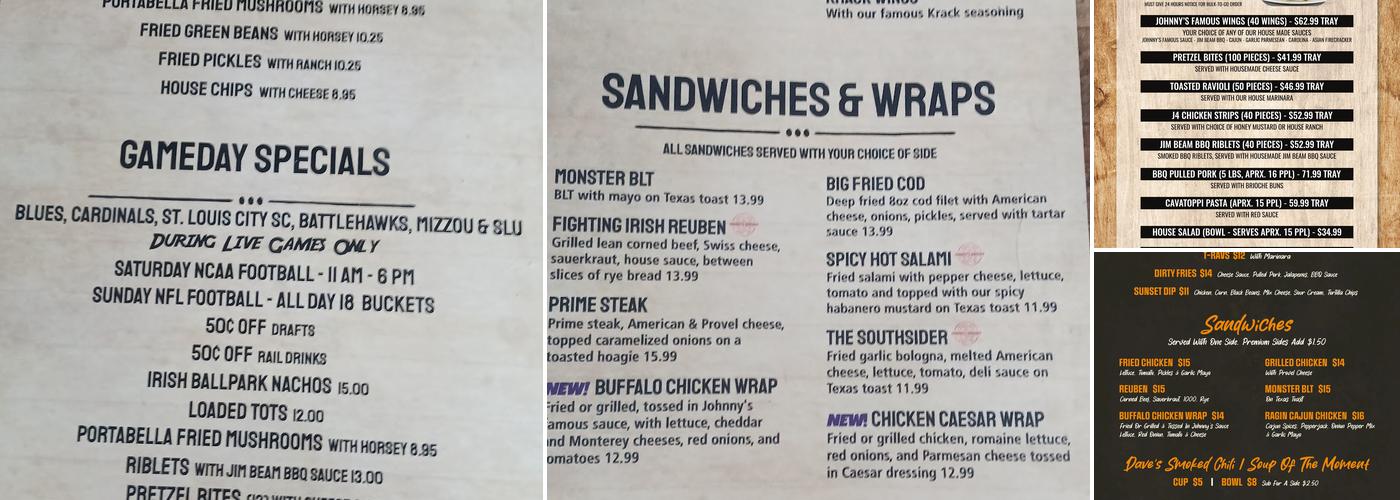 Johnny's Hideout Menu