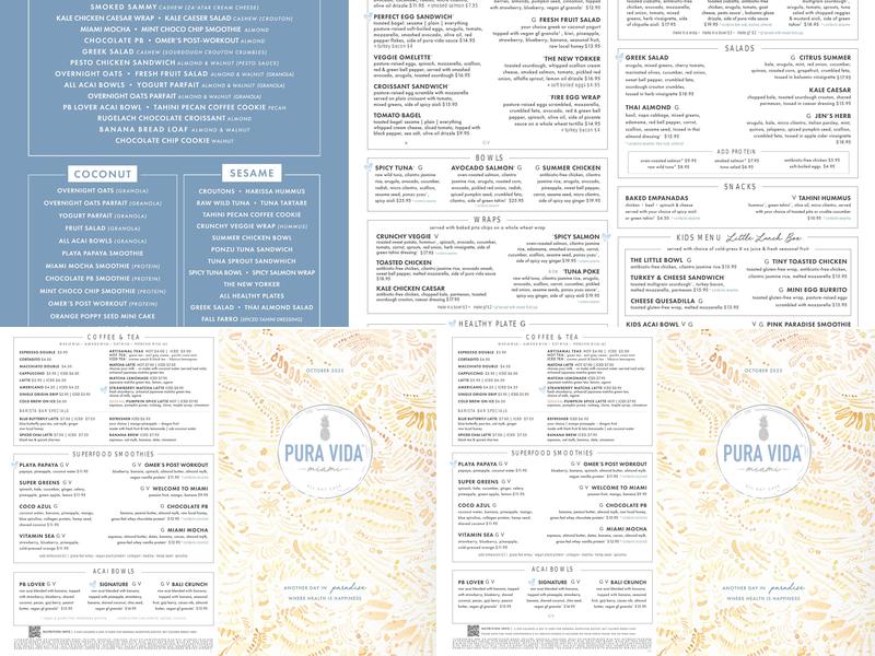 Pura Vida Menu