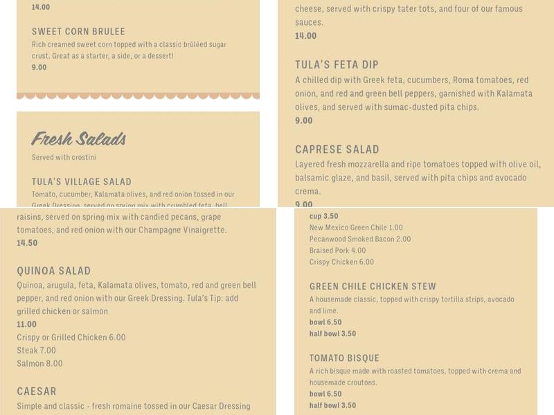 Tula's Kitchen Menu