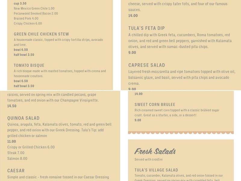 Tula's Kitchen Menu