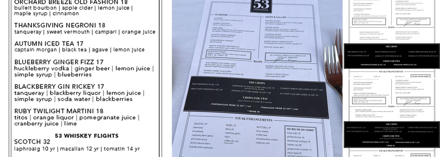 53 Chophouse Menu