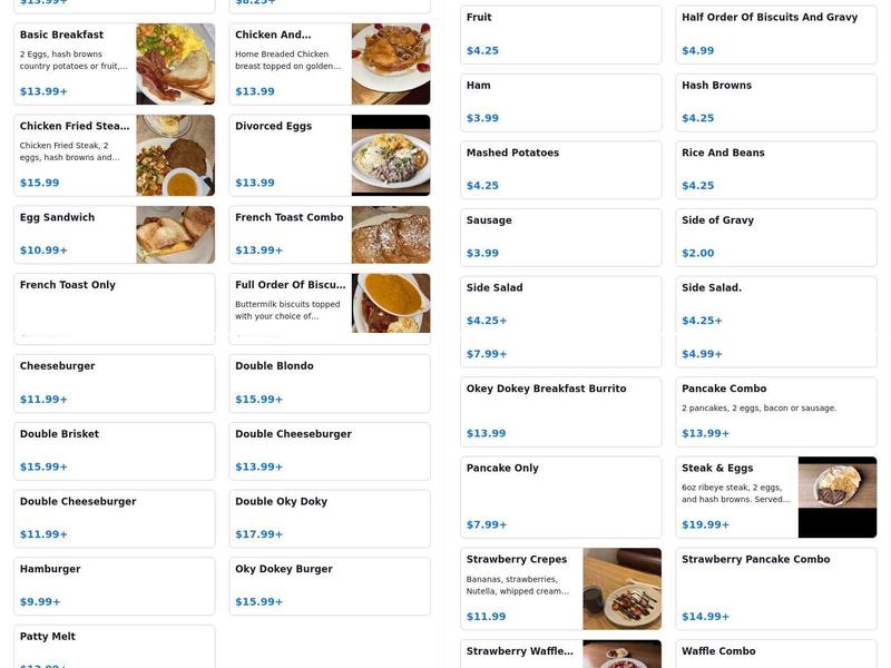 Okey Dokey Bar and Grill Menu