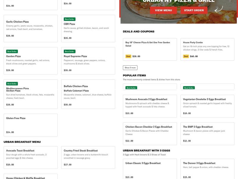 Urban NY Pizza & Grill Menu