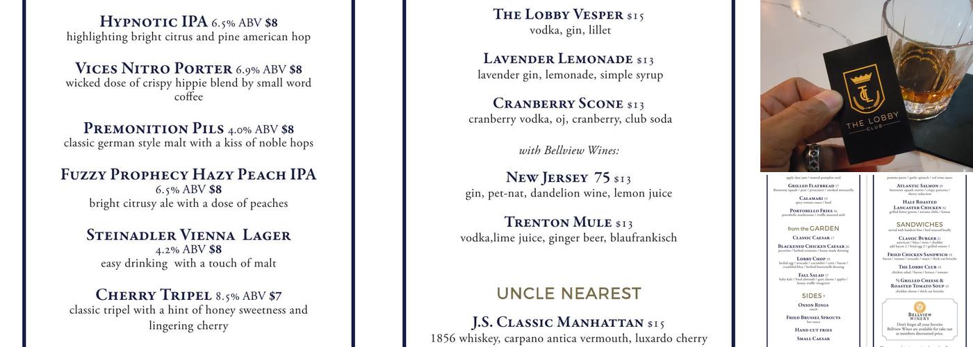 The Lobby Club Menu