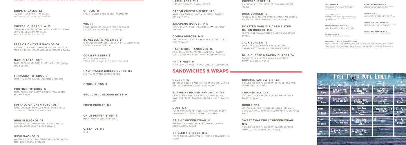 Half Moon Bar Menu