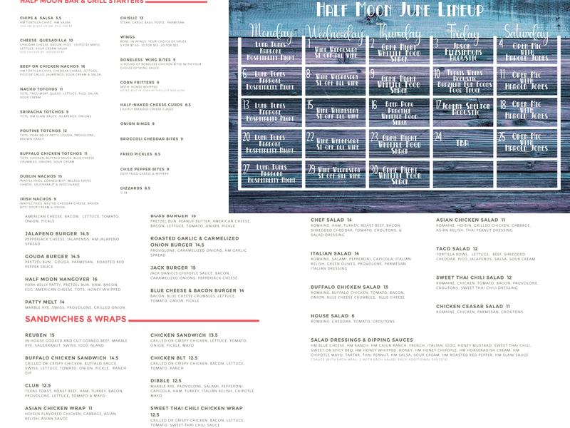 Half Moon Bar Menu