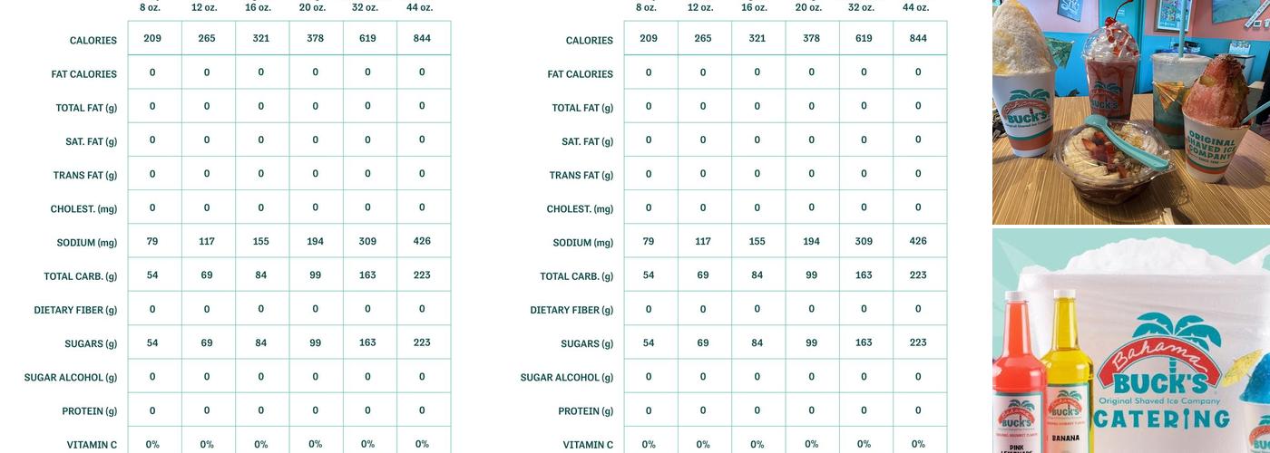 Bahama Buck's - Roswell Menu