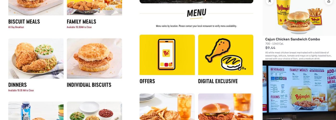Bojangles Menu