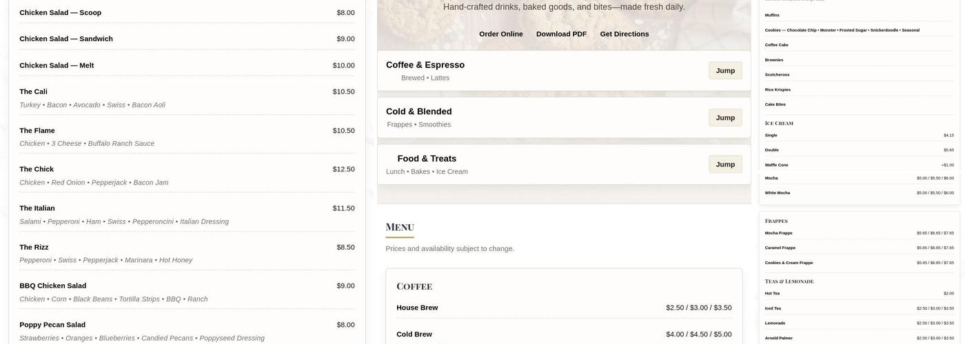 Coco's Cookies and Coffee Menu