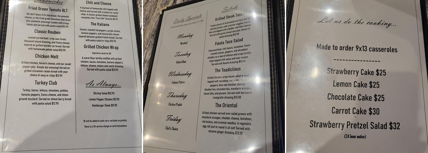 Two Fish & a Toad Menu