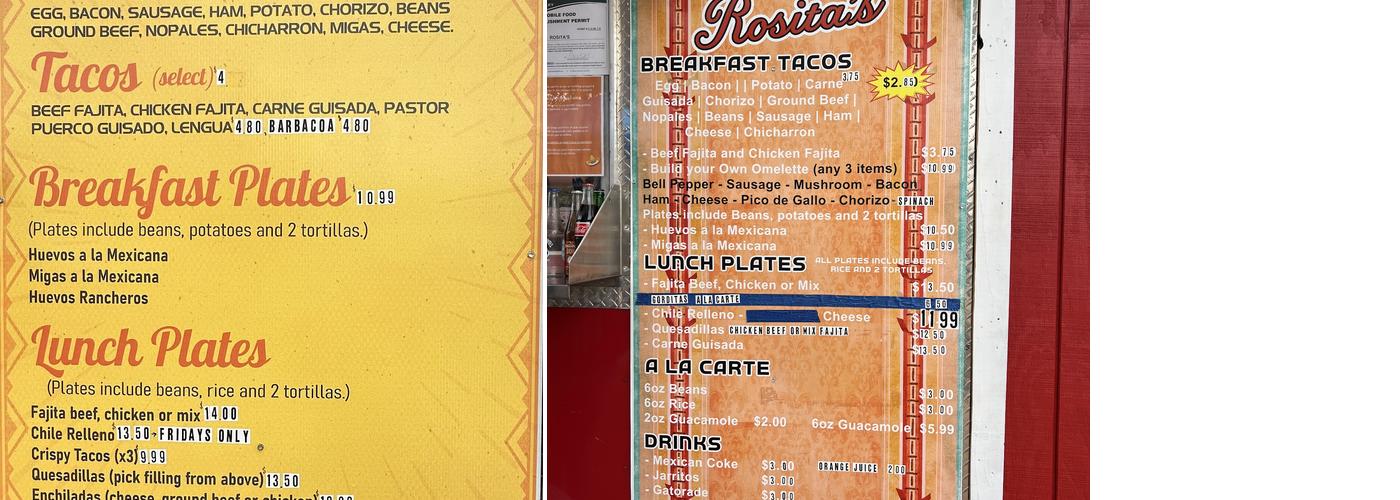 Rositas Menu