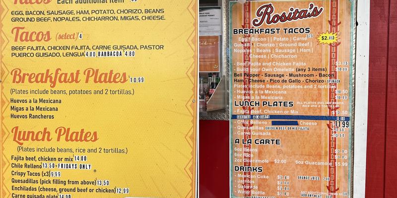 Rositas Menu