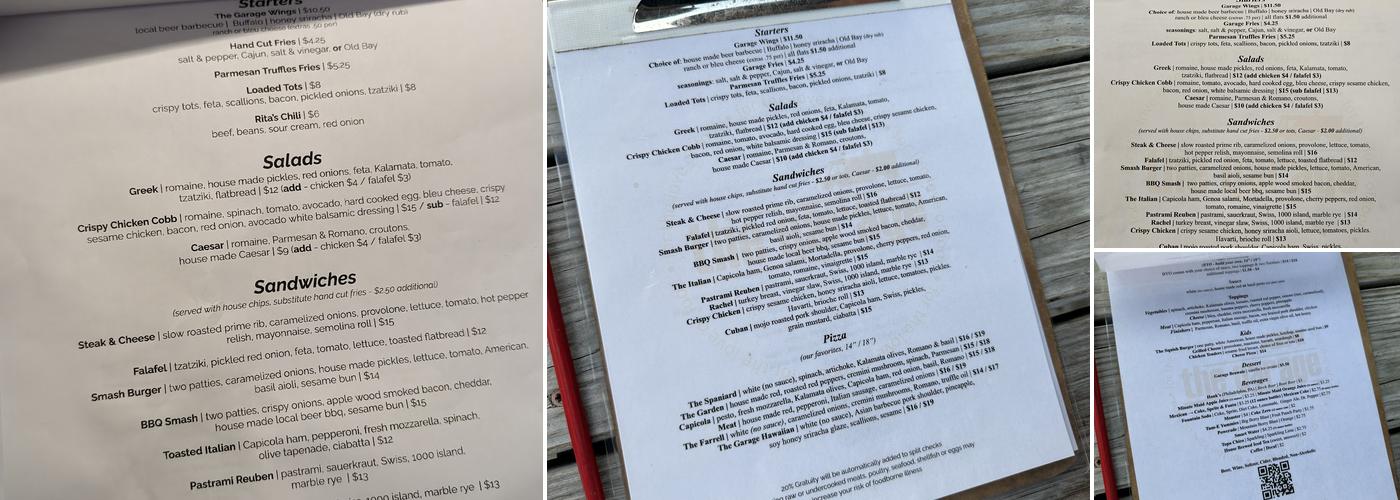 The Garage Menu