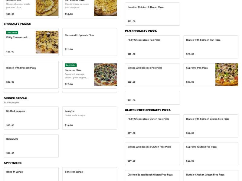 Miley E's Pizza LLC Menu
