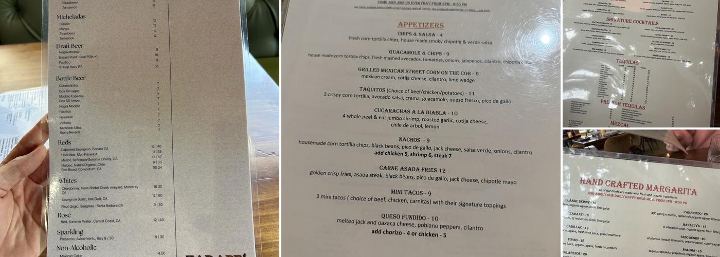 Zarape’ Menu