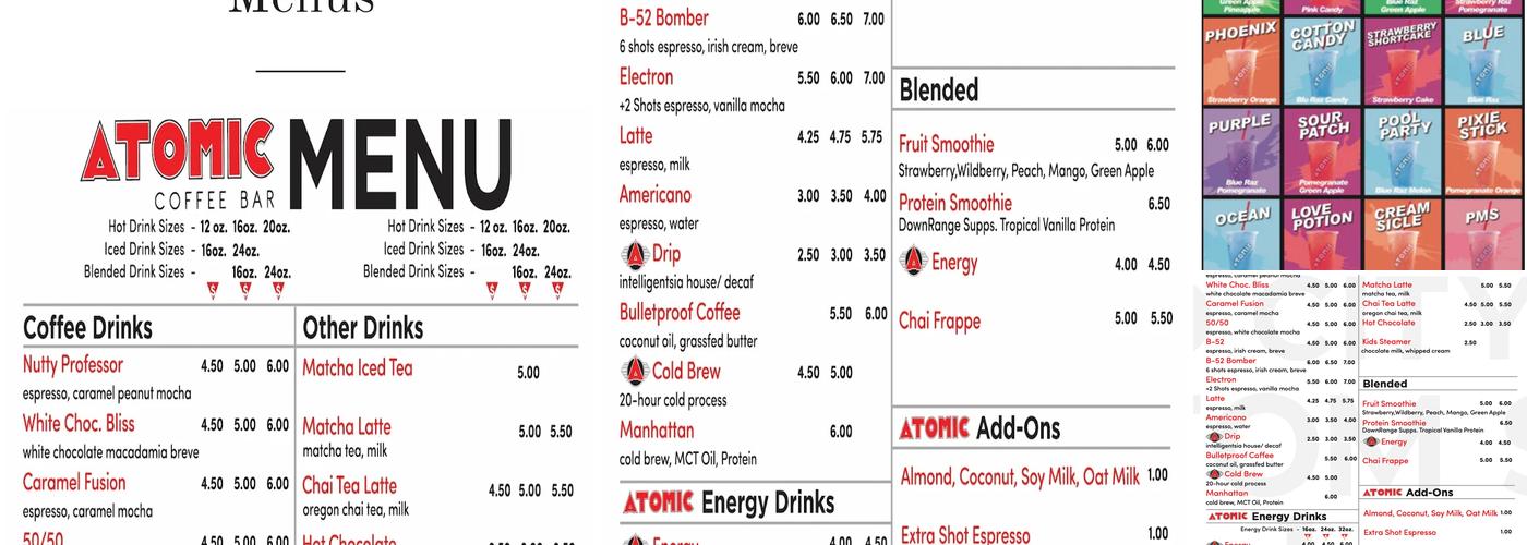 Atomic Coffee Bar Menu