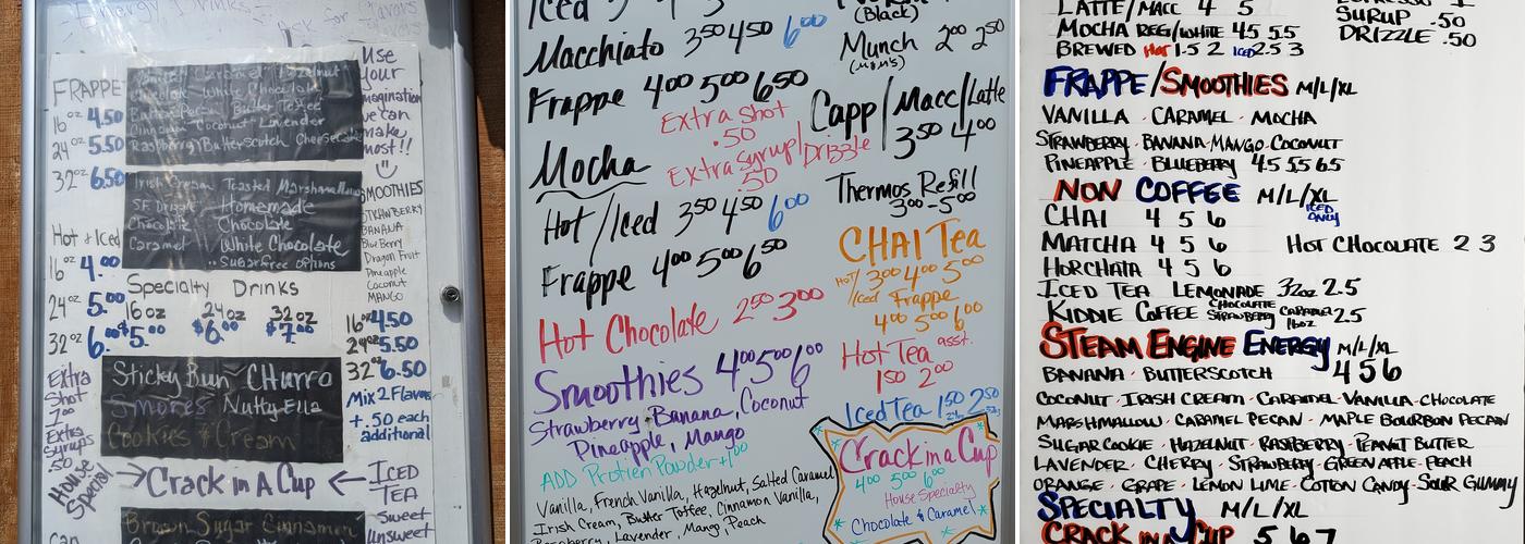 Off the Rails Coffee Shop Menu