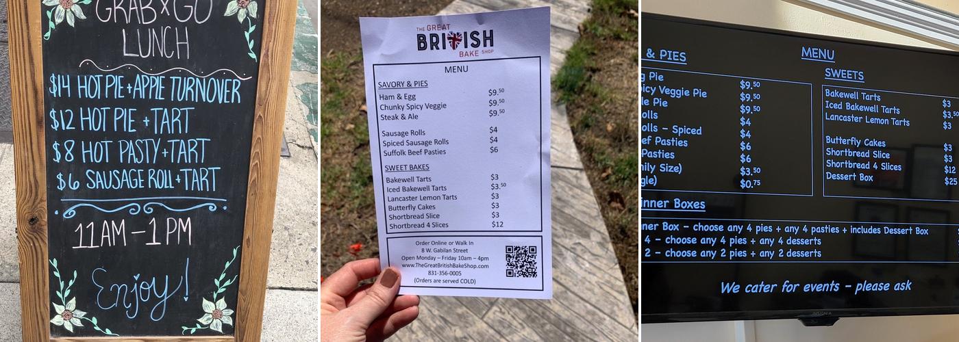 The Great British Bake Shop Menu